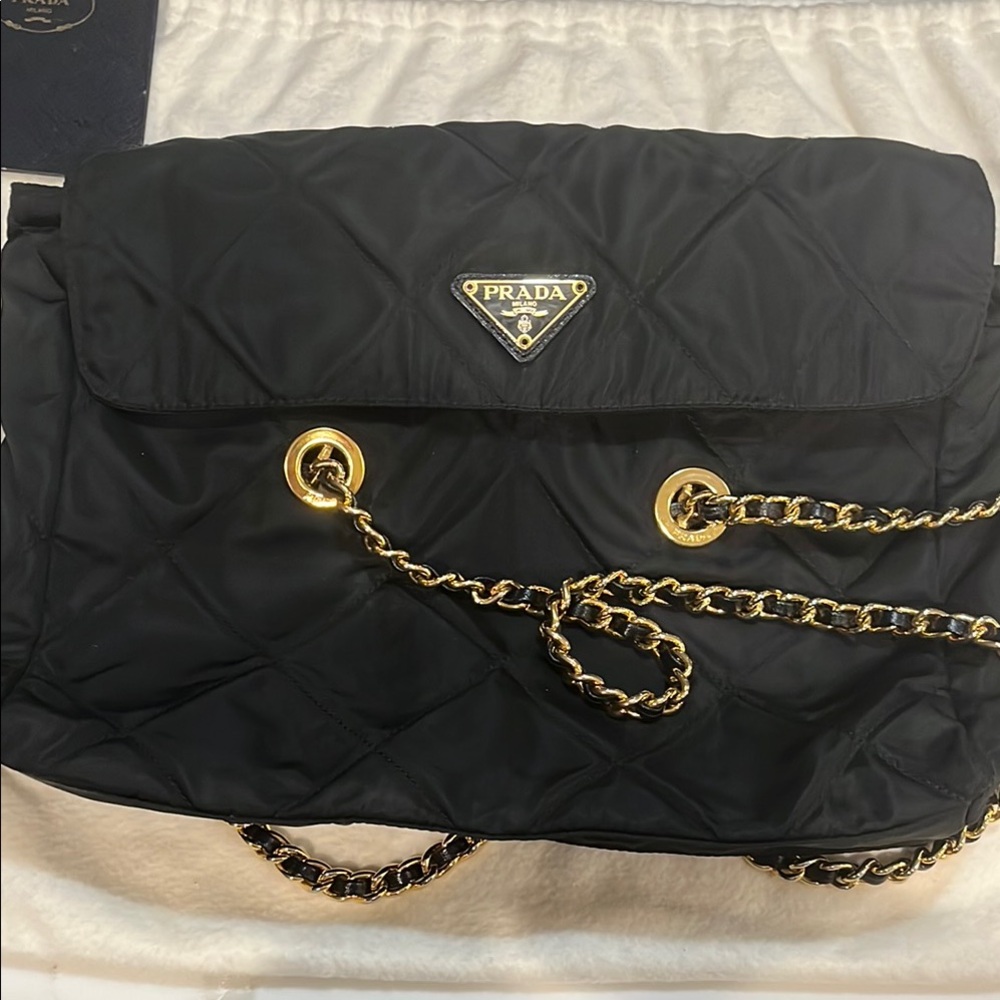 Prada Black and Gold Quilted Shoulder Bag